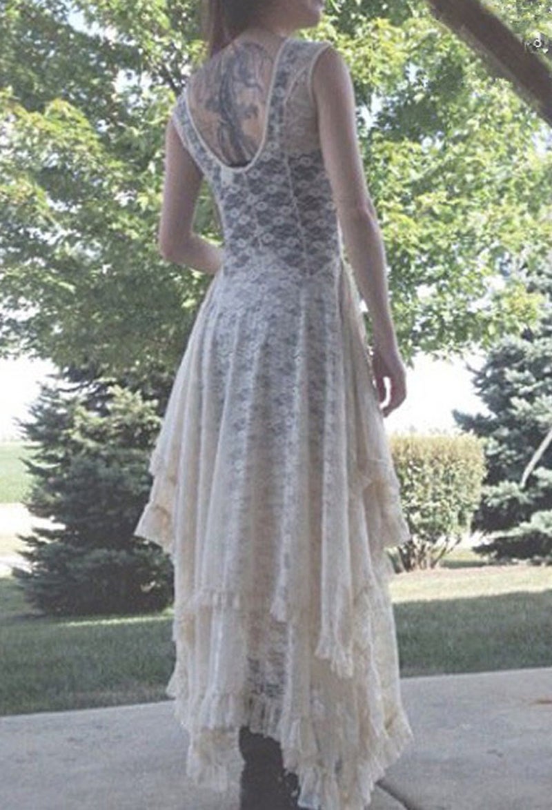 R.Vivimos Womens Sleeveless Backless Asymmetrical Layered Lace Long Dress with Slip Two Pieces (Small, Beige) - Image 3